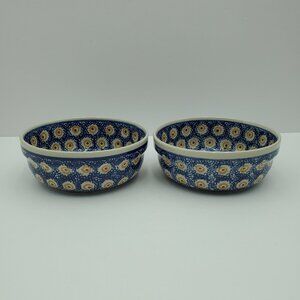 Polish Pottery Brown Circles Soup Bowls Brown Spot Cereal Bowls